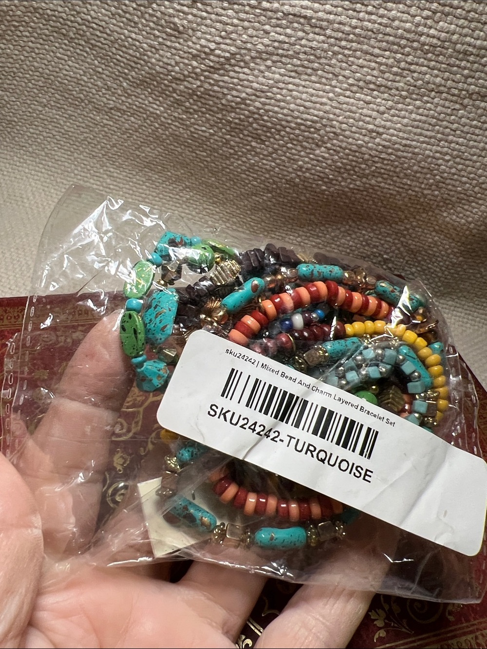 Layered Turquoise Bead Charm Bracelet Set